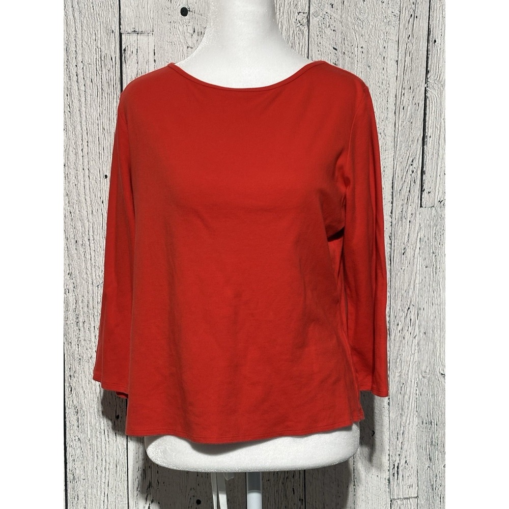 Eileen Fisher Women's Red Basic T-Shirt Size Medium 3/4 Sleeves Round Neck Top